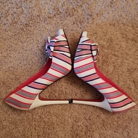 Anne Michelle Heels Shoes Peep Toe Pumps STILETTO Strip Women's WOMAN'S Size 5½ - Picture 9 of 14